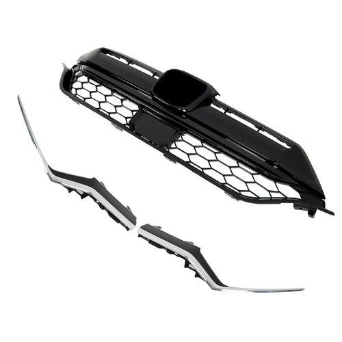 For Honda CR-V 2020-2022 Plastic Front Bumper Grille w/ 2pcs Chrome Trim Strip