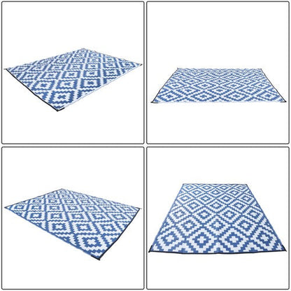 Waterproof Plastic Foldable Rug 8x10FT Outdoor Carpet Navy Blue White