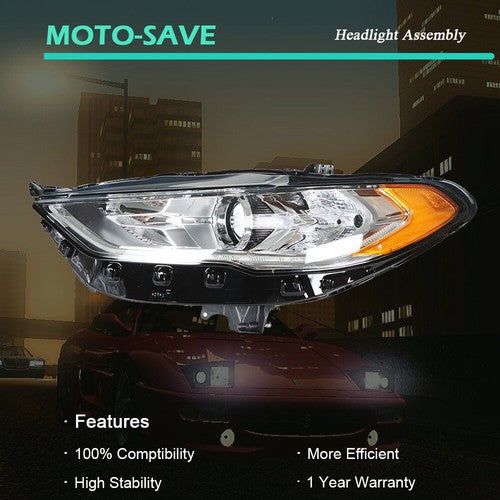 Driver Left Side Headlight Assembly W/LED DRL Chrome For Ford Fusion 2017-2019