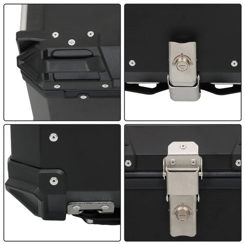 Black 45L Motorcycle Top Case Tail Box Thick Aluminum Hard Trunk With Backrest