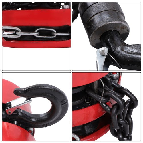 Chain Hoist Chain Block 1 Ton Capacity 10 Feet Lift Steel Construction Red
