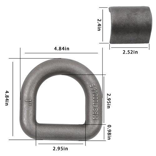 2 Pack 1" Weld On Forged D Ring with Welding Clip 47,000 LBS Fracture Strength