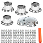Semi Truck Rear & Front Chrome Wheel Axle Cover Hub Cap 33mm Lug Nuts Thread-On