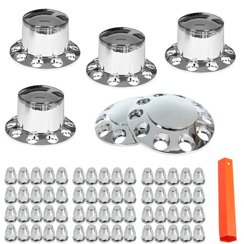 Semi Truck Rear & Front Chrome Wheel Axle Cover Hub Cap 33mm Lug Nuts Thread-On