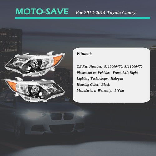Driver + Passenger Side Headlight Projector Headlamps For Toyota Camry 2012-2014