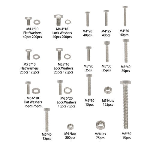 1600PCS of M6 M4 M5 Heavy Duty Nuts Flat and Bolts & Lock Washers Assortment Kit