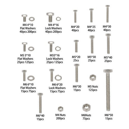 1600PCS of M6 M4 M5 Heavy Duty Nuts Flat and Bolts & Lock Washers Assortment Kit