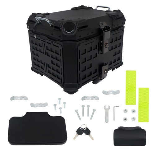 With Black Armor Clock Model Aluminum Motorcycle Top Case Hard 45L Black Trunk
