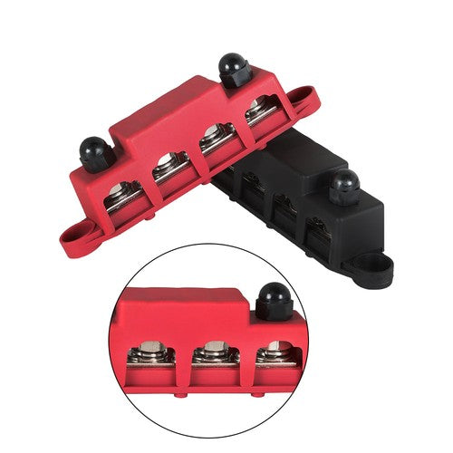 NEW 4 Post Busbar Bus Bar Power Distribution 12V 250A 3/8" Red and Black Pair