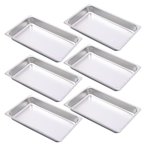 6 Pack 2.5 Inch Deep Full Size  Restaurant Steam Table Pans Without Lid