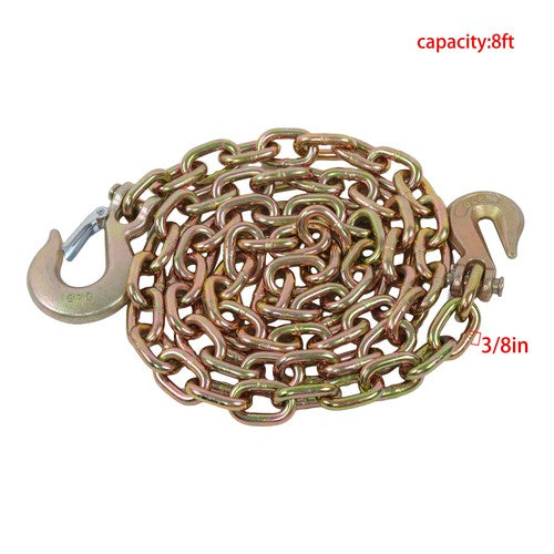 W/Hooks G70 3/8in × 8FT Trailer&Truck Transport Bundle Chain Steel Gold 6600lbs