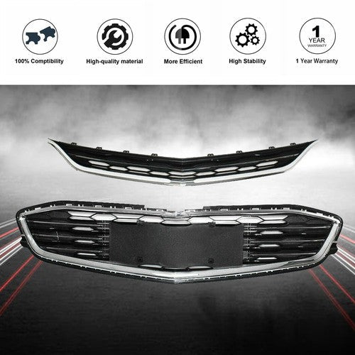 New Honeycomb Grill Front Bumper Upper&Lower Grille For Chevy Malibu 2016-2018