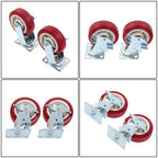 Set of 4 Heavy Duty Casters - 6 inch x 2 inch Red Polyurethane Tread