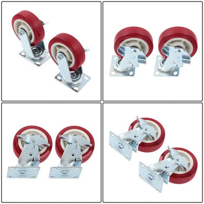Set of 4 Heavy Duty Casters - 6 inch x 2 inch Red Polyurethane Tread