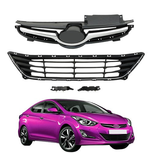 For Hyundai Elantra 2014-2016 Front Upper Lower Grilles And Bumper Brackets Set