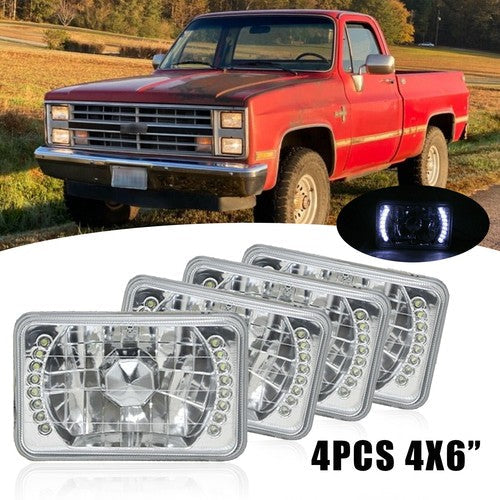 4pcs 4x6" LED Halo Headlights DRL Beam For Chevy C10 Pickup truck 1980-1986