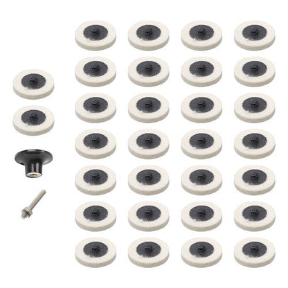 30Pcs 2" - 8mm Thick Wool Fabric Disc Polishing Buffing Pads Wheels 1/4" Shank