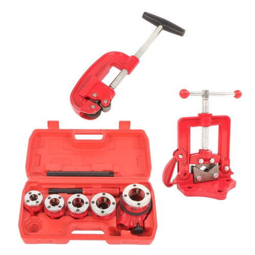 Handheld Pipe Cutter Thread Tool Pipe Threader Ratchet Type With 5 Dies Set