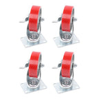 Four 4-inch red polyurethane galvanized casters with side brakes