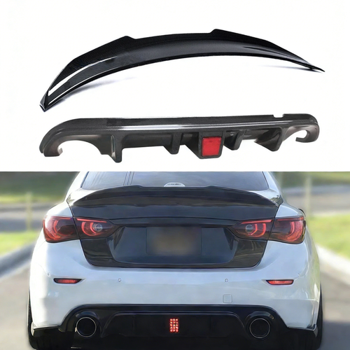 Rear Bumper Diffuser Lip Spoiler Wing Carbon Fiber for 2014-2017 for Infiniti Q50