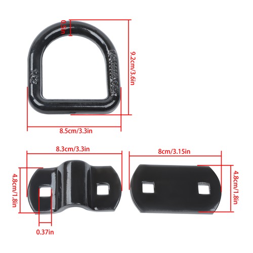 1/2" Heavy Duty Bolt-On Forged D Ring,12000Lbs Break Strength (Pack of 4) Black