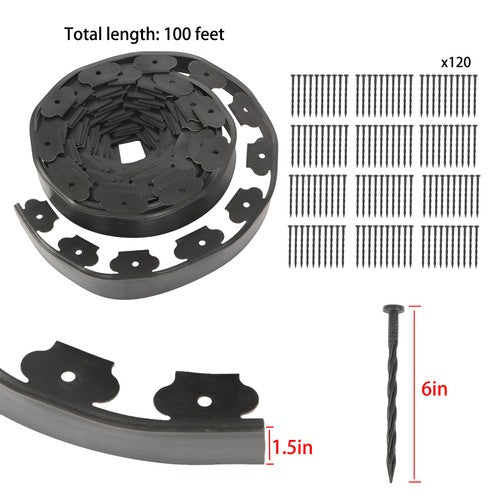 L-shaped Landscape Edging Border Kit 100' No-Dig Garden 1.5" Edge Lawn Border