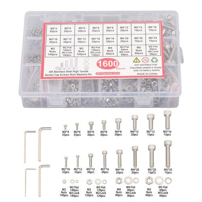 1600 Piece Metric Screw Assortment,M2 M3 M4 M5 Metric Bolt ,304 Stainless Steel