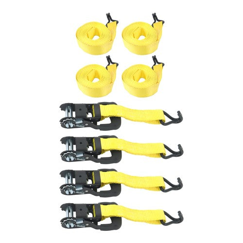 4 Pc 1.5" inch x 16' Ft Ratchet Tie Down Cargo Straps 1100 Lbs J Hooks