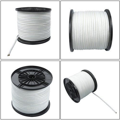 3/8 Inch Nylon Rope 250 Foot Sturdy Spool Nylon Solid Braid Rope White