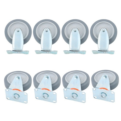 4Pcs Swivel Rubber Caster + 4 fixed wheels Total 8Pcs 5-Inch Grey Casters