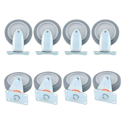 4Pcs Swivel Rubber Caster + 4 fixed wheels Total 8Pcs 5-Inch Grey Casters