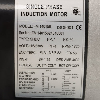 1725rpm 1 HP Electric Motor 5/8'' shaft 115/230V 56 Frame Equipment