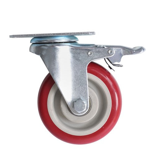 4 pcs 4-inch universal casters red (2 with brakes and 2 without brakes)