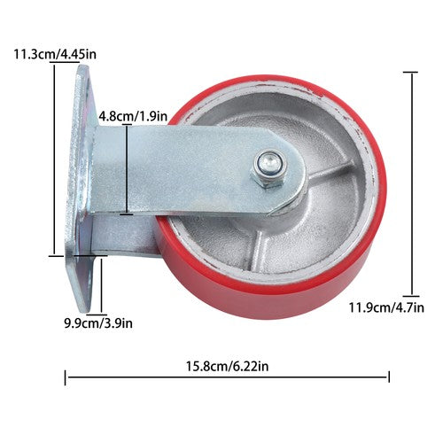 4 Pcs Polyurethane 3200Lbs 5"×2" Caster Wheels Red Straight Wheels Heavy Duty