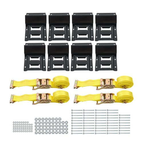 Galvanized Bolts E-Track Mounting Kit w/4 Polyester Straps & 8 Steel Wheel Chock