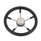 NEW 5 Spoke 13-7/8 Inch Stainless Steel Yach Steering Wheel with PU Foam（Black）