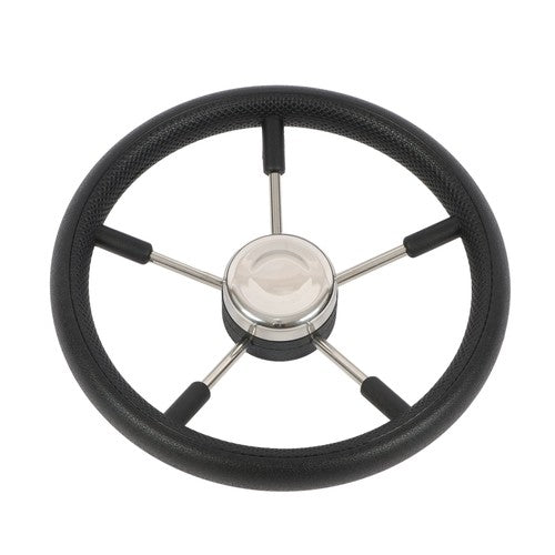 NEW 5 Spoke 13-7/8 Inch Stainless Steel Yach Steering Wheel with PU Foam（Black）
