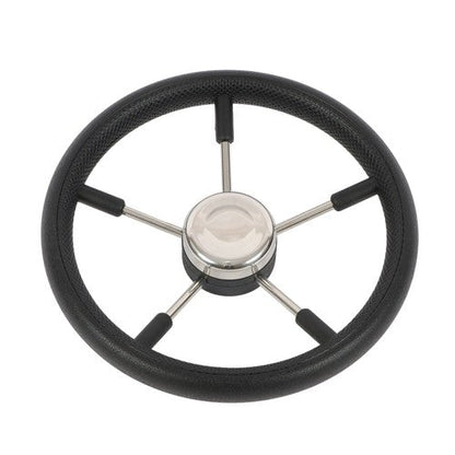 NEW 5 Spoke 13-7/8 Inch Stainless Steel Yach Steering Wheel with PU Foam（Black）