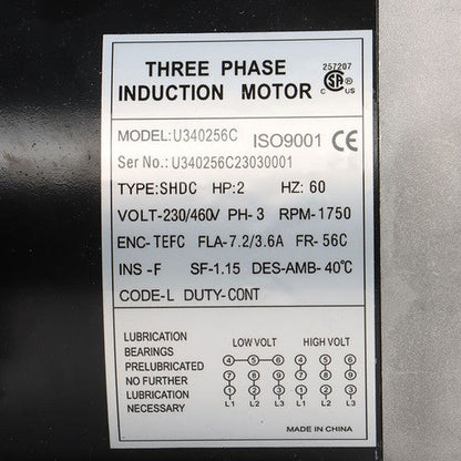 1800 RPM 2 HP General Electric Motor 3 Phase 56C Frame TEFC 230 / 460 Volt New