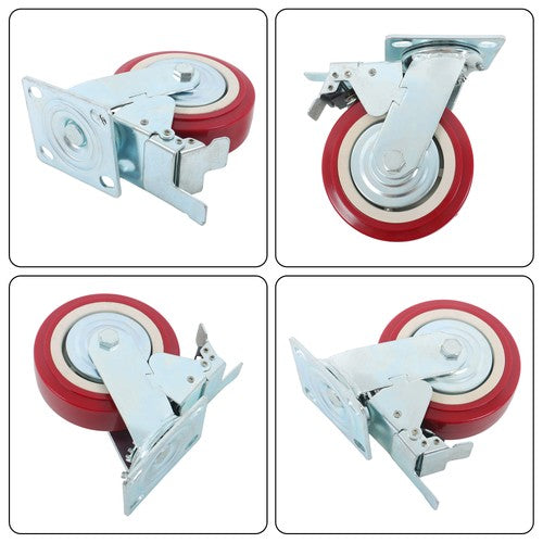 4 Pack 6' x 2' Heavy Duty Caster Wheel Swivel Plate PU With Brake Wheels
