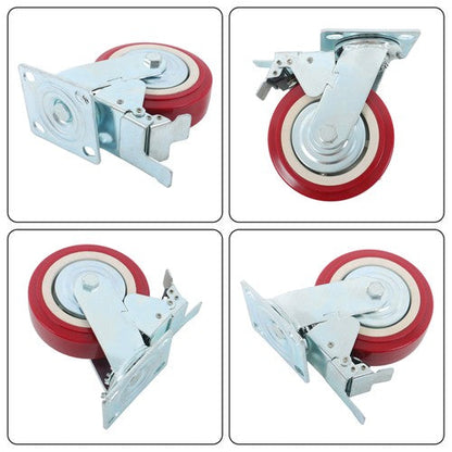 4 Pack 6' x 2' Heavy Duty Caster Wheel Swivel Plate PU With Brake Wheels