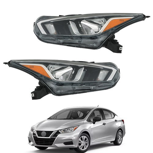 For Nissan Versa S SV 20-21 OE Pair LH+RH Headlight Assembly Set Chrome Housing