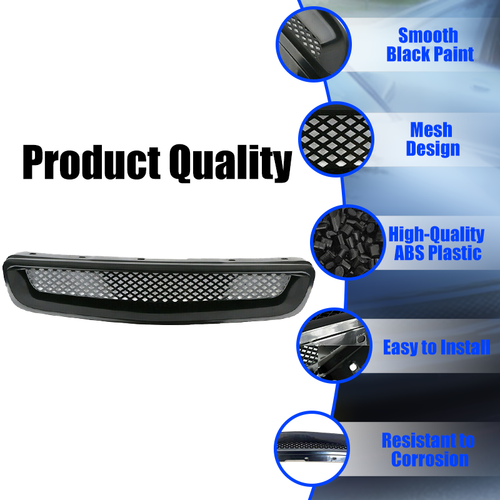 Black Mesh ABS Front Hood Grille Grill for 1996-1998 for Honda Civic EJ JDM