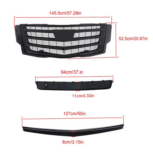 Gloss Black Front Center Mesh Grille Fit For Cadillac Escalade 2015-2020 3Pcs