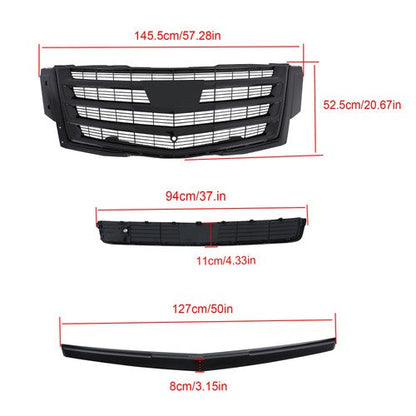 Gloss Black Front Center Mesh Grille Fit For Cadillac Escalade 2015-2020 3Pcs