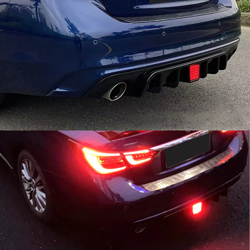 Rear Bumper Diffuser Lip W/ Brake LED For 2018 19-2023 Infiniti Q50 Glossy Black