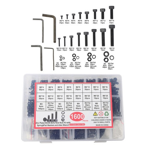 1600Pack alloy steel metric screw and nut combination kit M2 M3 M4 M5 With Box