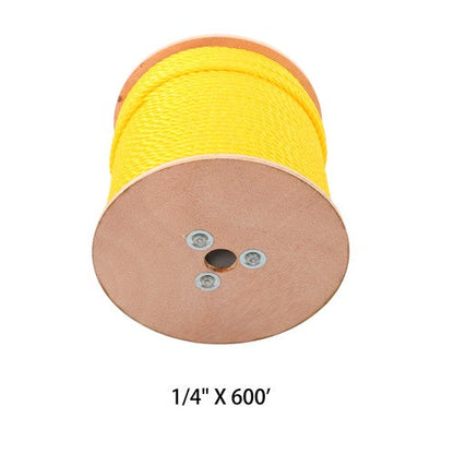 1/4 Inch by 600 Feet 3-Strand Yellow Braided Rope Breaking Strength 8500 pounds