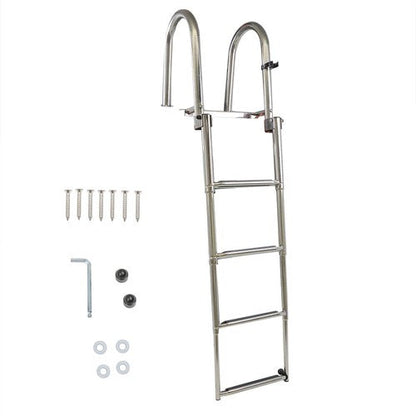 New Stainless Steel Telescoping Boat Ladder 4 Step Foldable Hand armrest