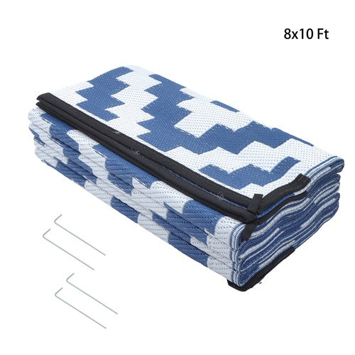 8x10FT Waterproof Foldable Outdoor Plastic Navy Blue White Carpet